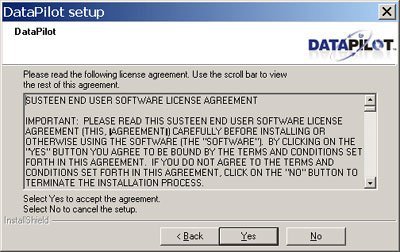 DataPilot: Window with Software License Agreement