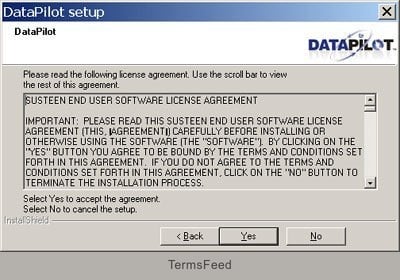 DataPilot: Window with Software License Agreement