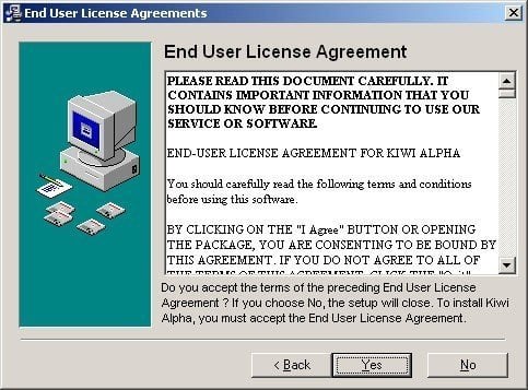 Example of window with End-User License Agreement in a software