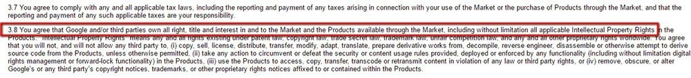 Intellectual Property clause in Android Market Terms of Service