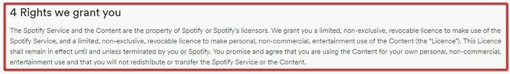 Spotify Terms and Conditions of Use: Rights We Grant clause