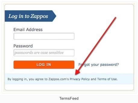 Zappos login: Agree to Privacy Policy, Terms of Use