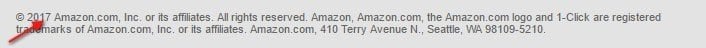 Amazon email newsletter footer: Copyright date year is 2017