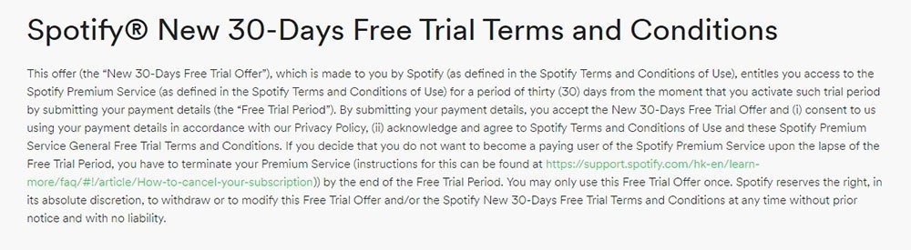 Spotify: The 30 Days Free Trial Terms &amp; Conditions