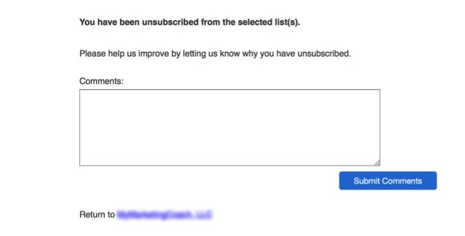 Comments in feedback form for unsubscribed