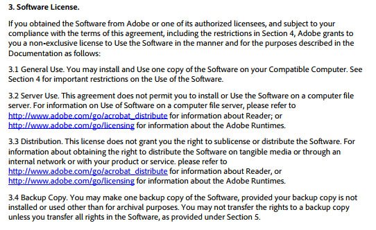 Adobe Acrobat Reader: EULA: Software License clause