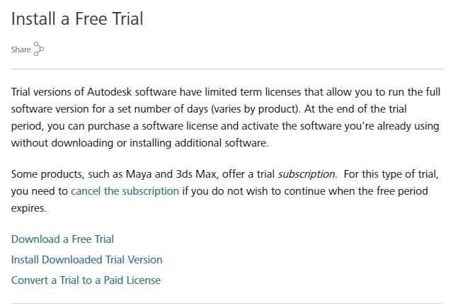 Autodesk: Screenshot of Free Trial terms