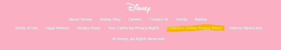 Children Online Privacy Policy link in footer of Disney Jr website