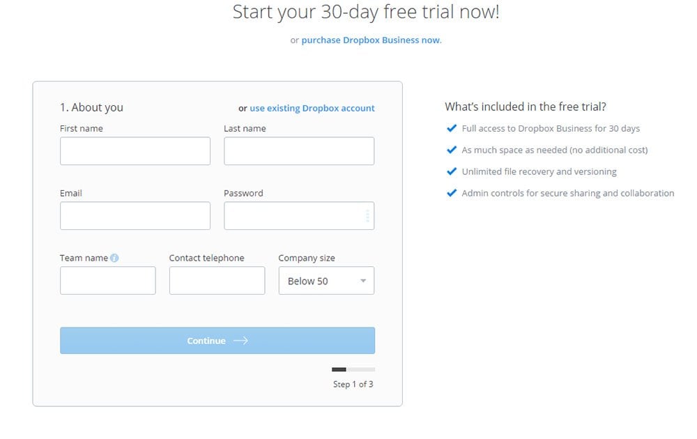 Dropbox Business: Free Trial, Page 1