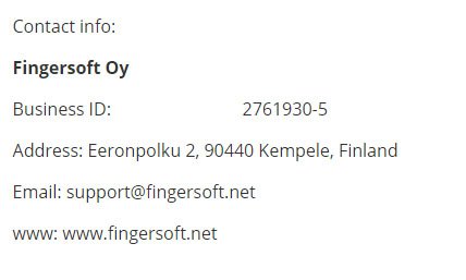 Fingersoft game developer: Contact information in Terms &amp; Conditions