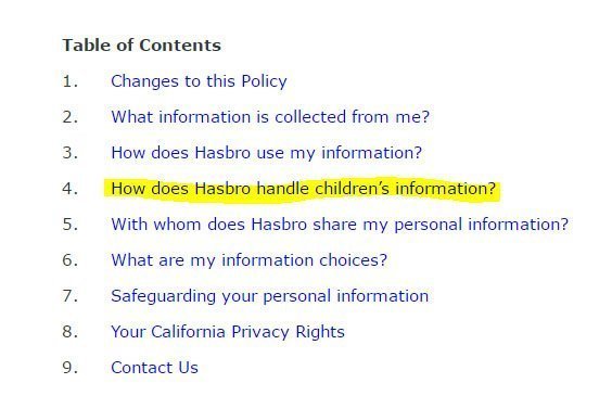Hasbro coppa-Privacy Policy Table of Contents: Children
