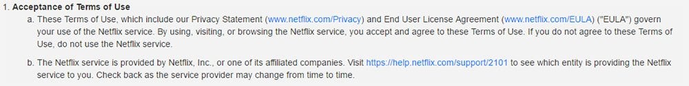 Netflix: Acceptance of Terms of Use