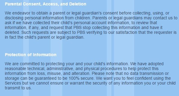 PBS Kids: COPPA Privacy page