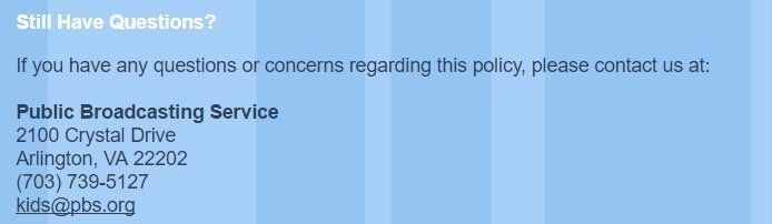 PBS Kids COPPA Privacy Policy: Still have questions?