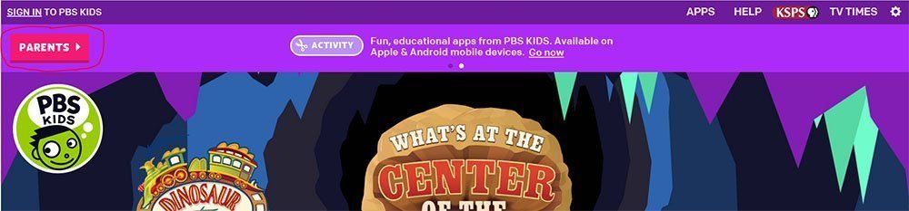 PBS Kids: Button to access Parents page