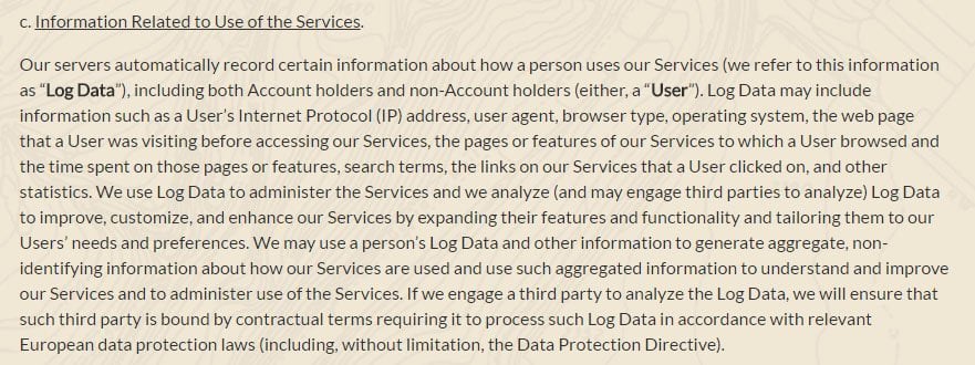 Pokemon GO Privacy Policy: Information Related to Use of the Services clause