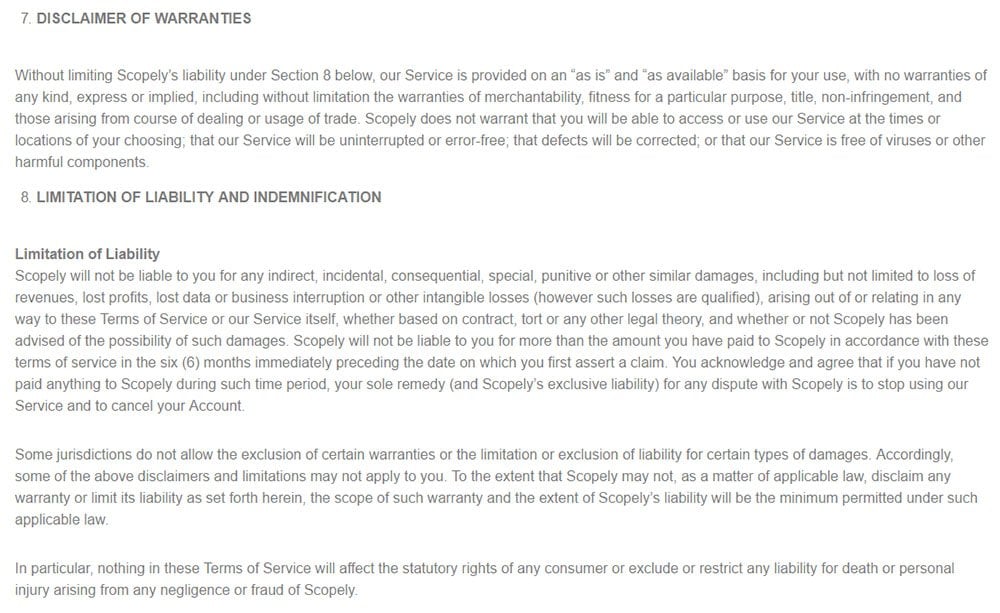 Scopely game developer: Disclaimers in Terms &amp; Conditions