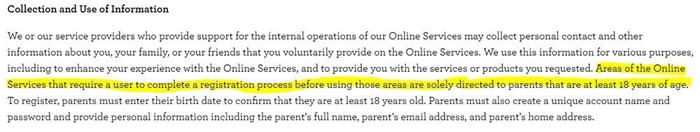 Sprout COPPA Privacy Policy: Collection and Use of Information clause
