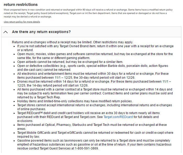 Target US Return and Refund Policy: the 90-days and additional time limits