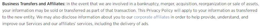 Twitter Privacy Policy: Business Transfer section