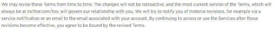 Twitter: Changes to Terms in Terms of Use