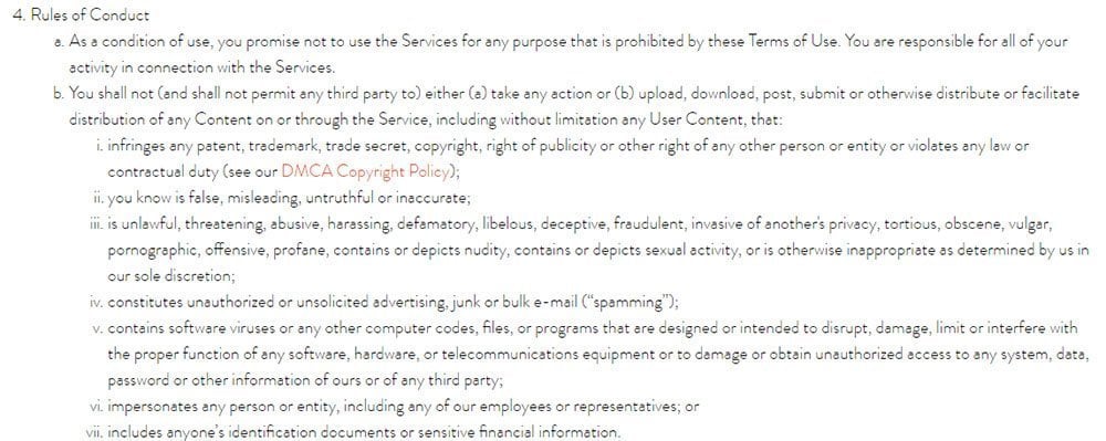 Two Dots mobile game Terms &amp; Conditions: Rules of Conduct clause