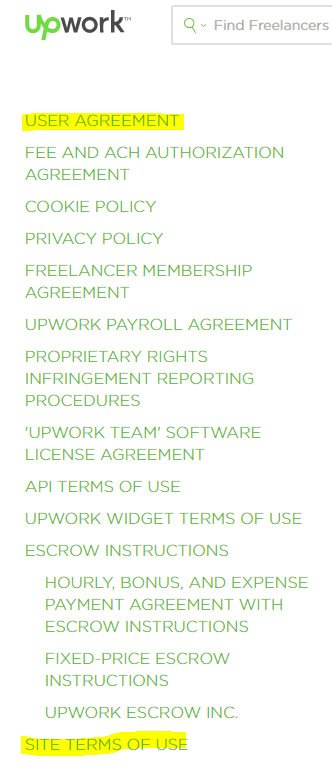 Upwork: List of legal agreements