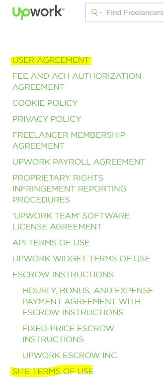 Upwork: List of legal agreements