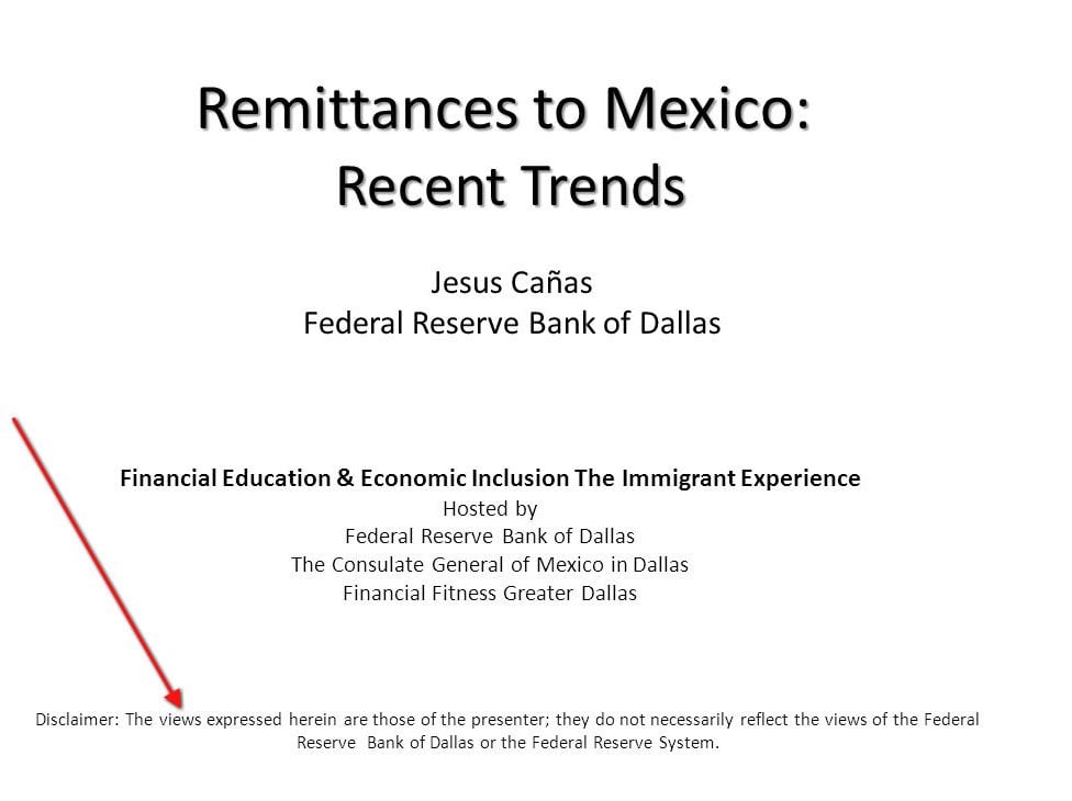 Views expressed disclaimer by Jesus Canas from Federal Reserve Bank of Dallas