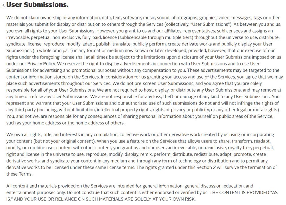 Vox Media Terms of Use: User Submissions