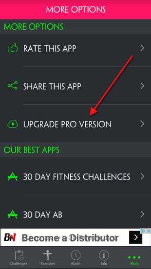 30 Day Workout app: Upgrade to Pro in-app purchase