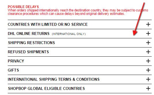 International Only Returns in East Dane Shipping Policy