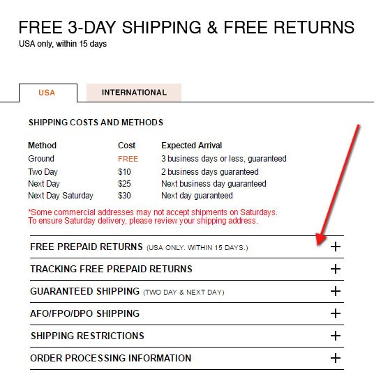 Returns Section in East Dane Shipping Policy
