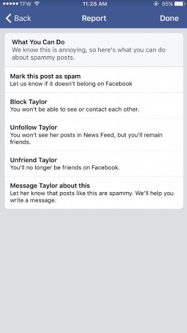 Facebook iOS Report Objectionable Content: What to do next