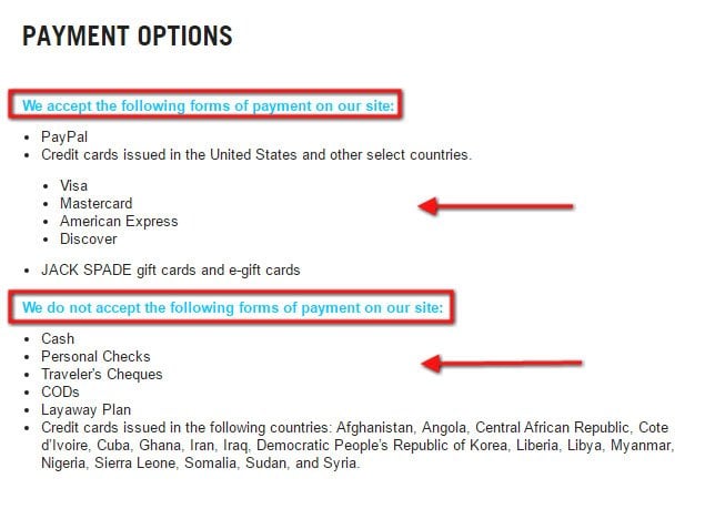 Payment Options by Jack Spade