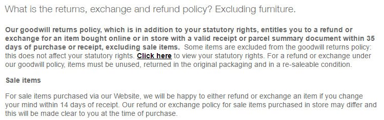 Marks &amp; Spencer Return Policy FAQ