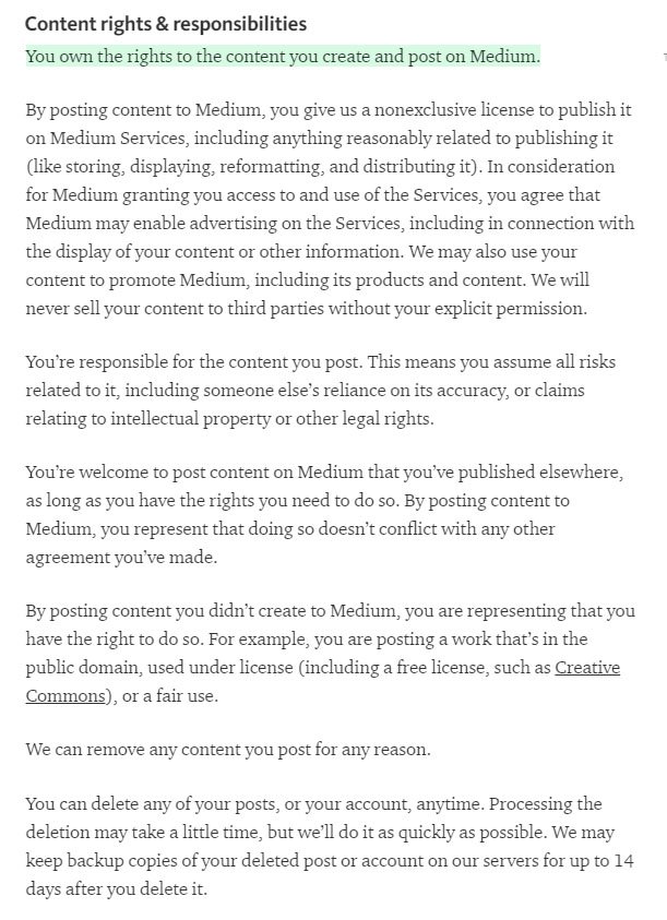 Medium Terms of Service: Content rights &amp; responsibilities