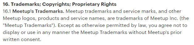 Meetup Terms &amp; Conditions: Trademarks as intellectual property