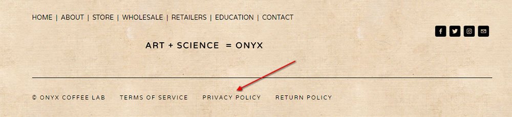 Onyx Coffee Lab website footer: Link to Privacy Policy