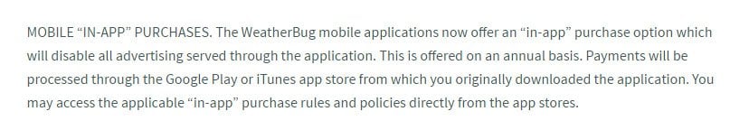 WeatherBug Terms of Use: In-app purchases clauses