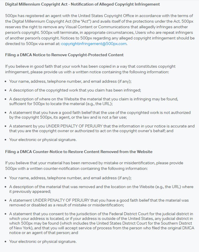 500px Terms of Service: DMCA &amp; Copyright Infringement