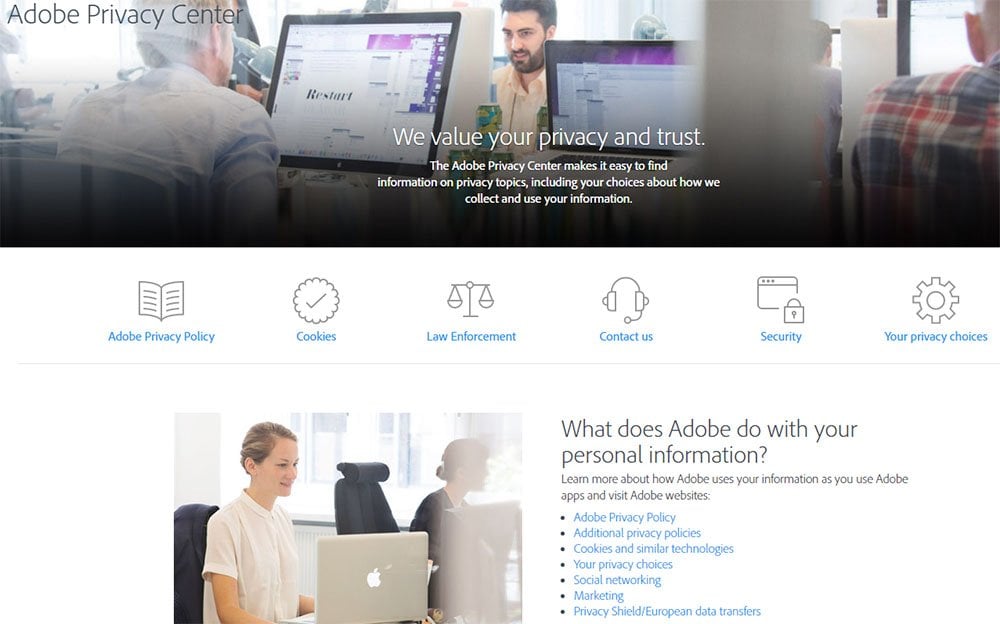 Screenshot of Adobe Privacy Center