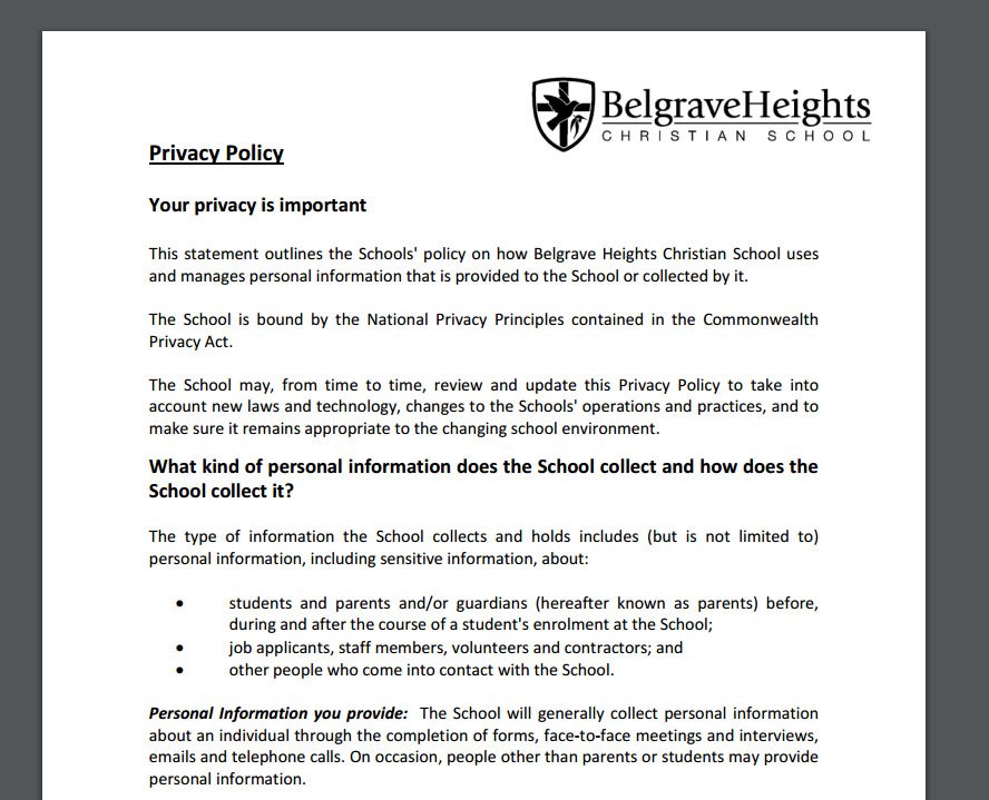 Belgrave Heights: Privacy Policy is in PDF format