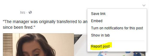 Facebook example of a Report Post