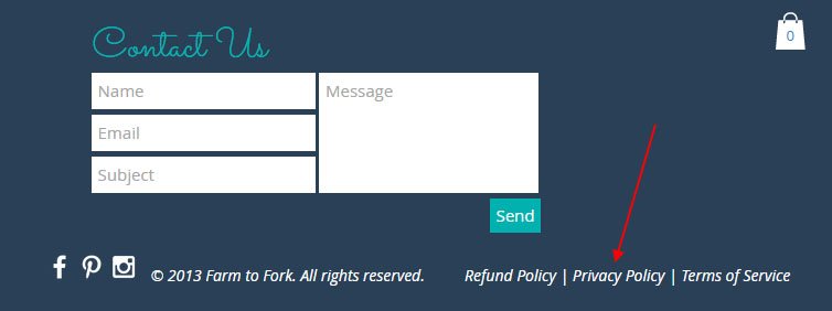 Form to Fork website footer: Link to Privacy Policy
