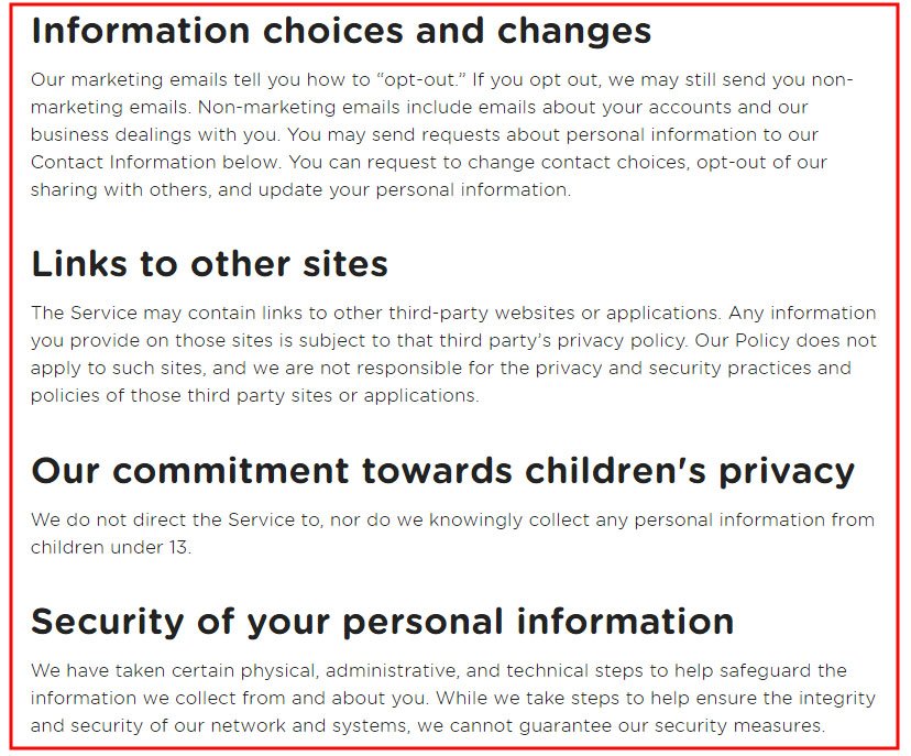 Joya, a Weebly website: Screenshot of Privacy Policy