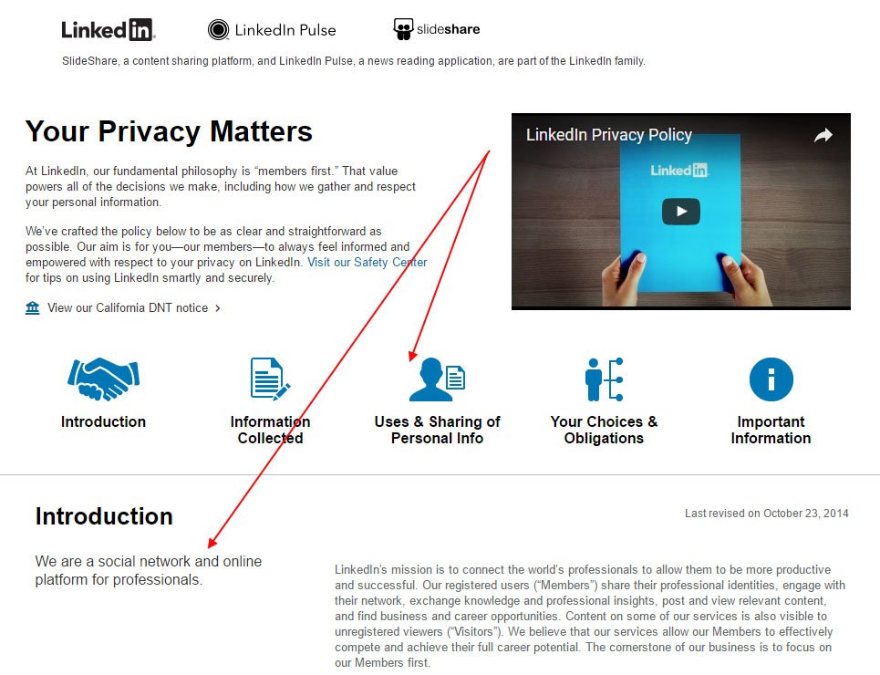 Screenshot of LinkedIn Privacy Policy