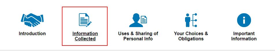 LinkedIn Privacy Policy page: Section Icons