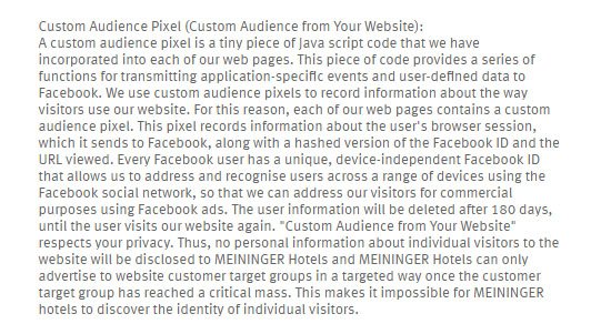 Meininger Hotels Privacy Policy: Section on Audience Pixel Retargeting