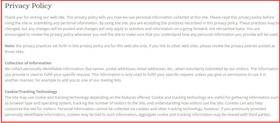 Total Impact on Weebly: Screenshot of Privacy Policy
